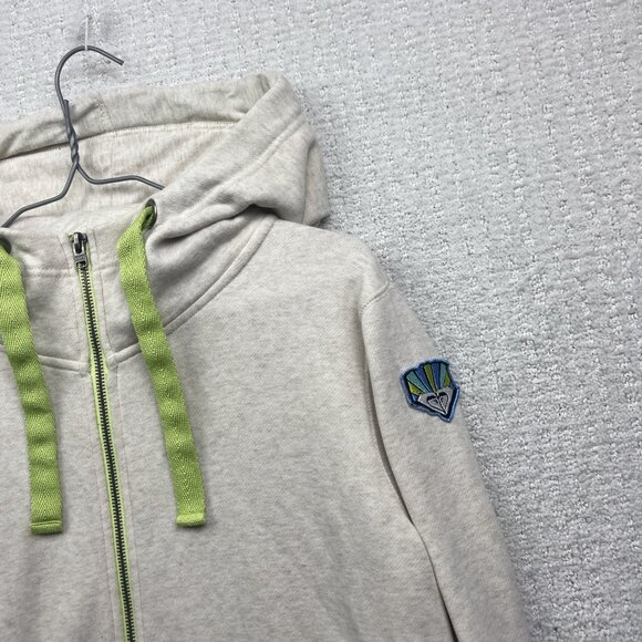 Y2K ROXY Full zip Hoodie Fleece Off-White / Green Skater Surf Beach Women Sz M - Picture 2 of 16